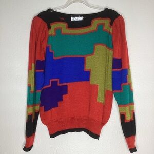 Vtg UMI Collections by Anne Crimmins Mondrian Sweater Colorblock Puzzle M